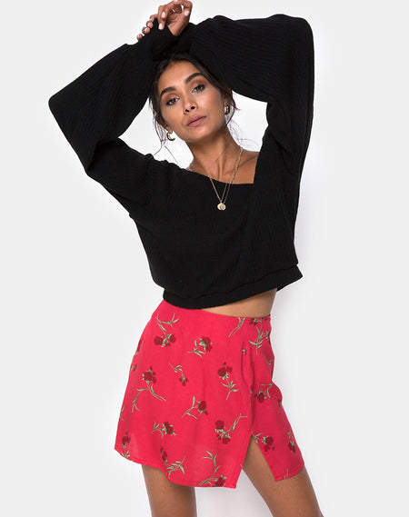 Kheb A-line Skirt in Ditsy Rose Red and Silver