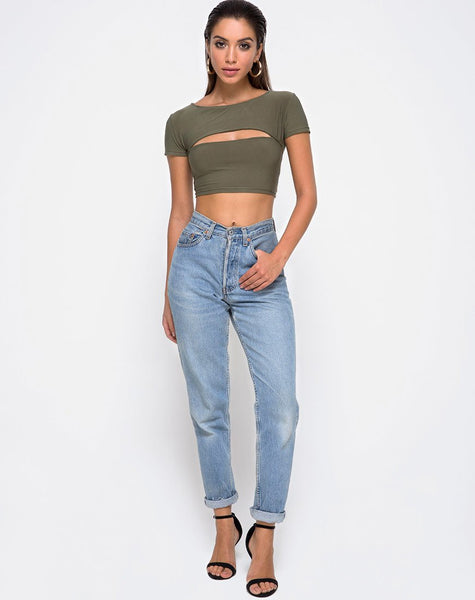 Shim Cutout Crop Top in Khaki