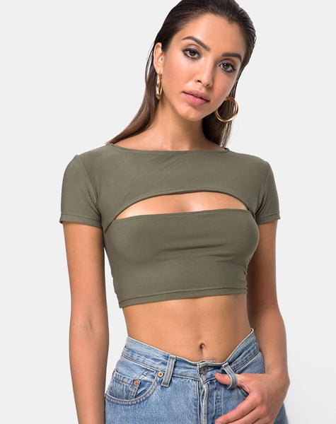 Shim Cutout Crop Top in Khaki