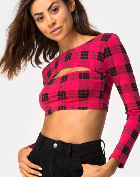 Shimla Crop Top in Winter Plaid Red / Black