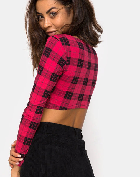 Shimla Crop Top in Winter Plaid Red / Black