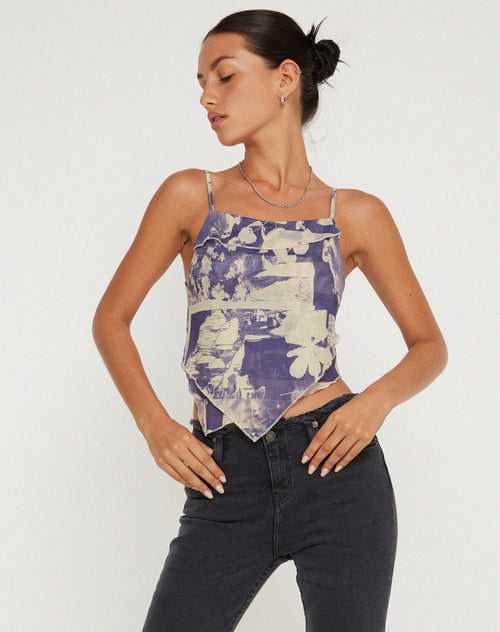 image of Shindu Mesh Vest Top in Collage Floral Shadow Purple