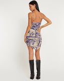 image of Shinura Printed Mini Dress in Collage Floral Shadow Purple