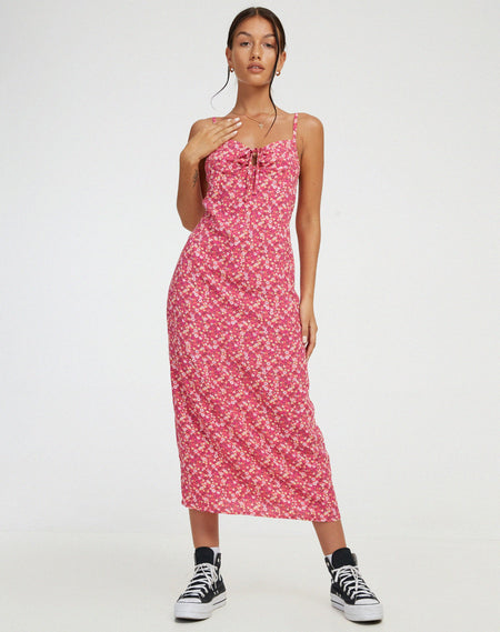 Coya Midi Dress in Rose Petal Red