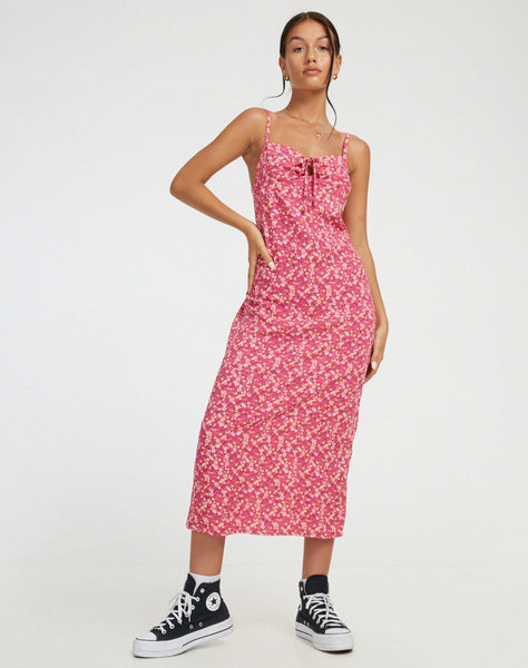 image of Shiori Midi Dress in Ditsy Floral PinkShiori Midi Dress in Ditsy Floral Pink