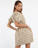 Image of MOTEL X JACQUIE Shirley Mini Dress in Yellow Brown Check