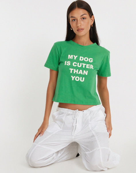 image of Shrunk Tee in Bush Green My Dog Is Cuter Than Yours