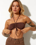 Shuji Crop Top in Lycra Deep Mahogany