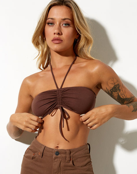 Shuji Crop Top in Lycra Deep Mahogany