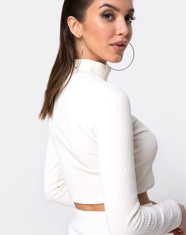 Shureen Crop Top in Velvet Rib White