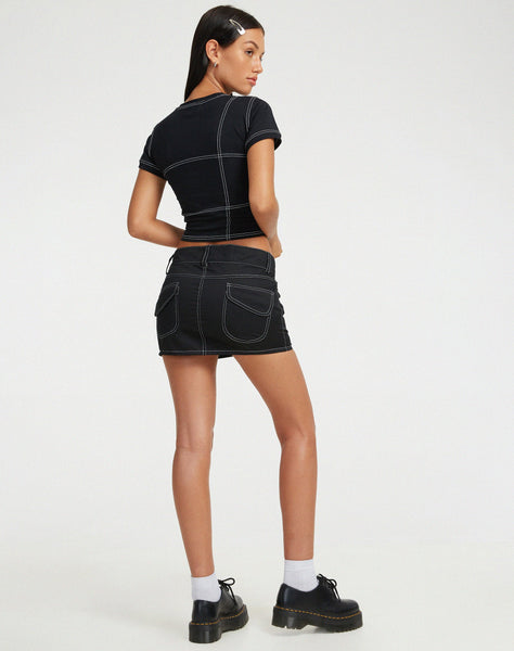 image of Shyla Cropped Tee in Black with White Stitch