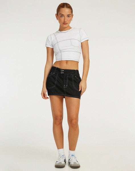 image of Shyla Cropped Tee in White with Black Stitch