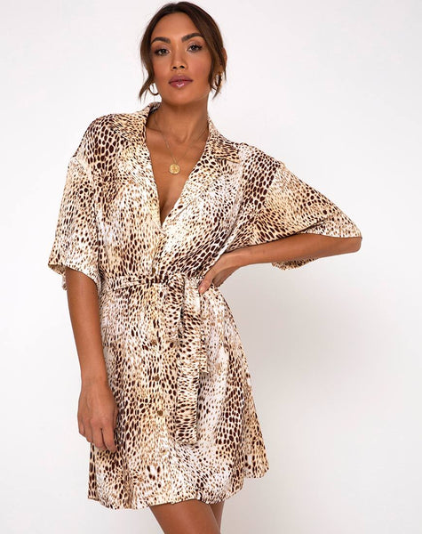 Siare Shirt Dress in Crinkle Sand Leopard