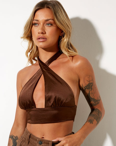 Image of Silta Crop Top in Satin Chocolate