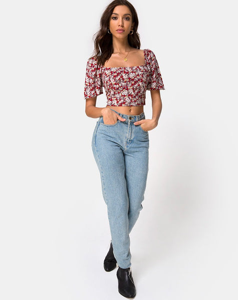 Silvia Top in Floral Charm Red