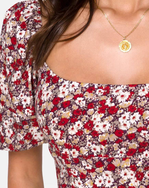 Silvia Top in Floral Charm Red