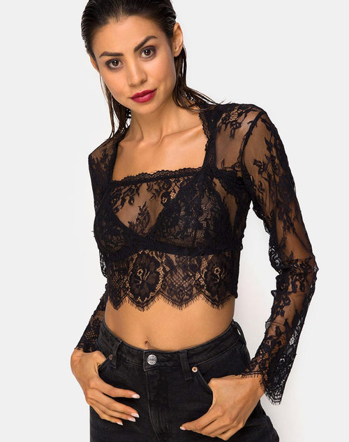 Sinhor Crop Top in Lace Black