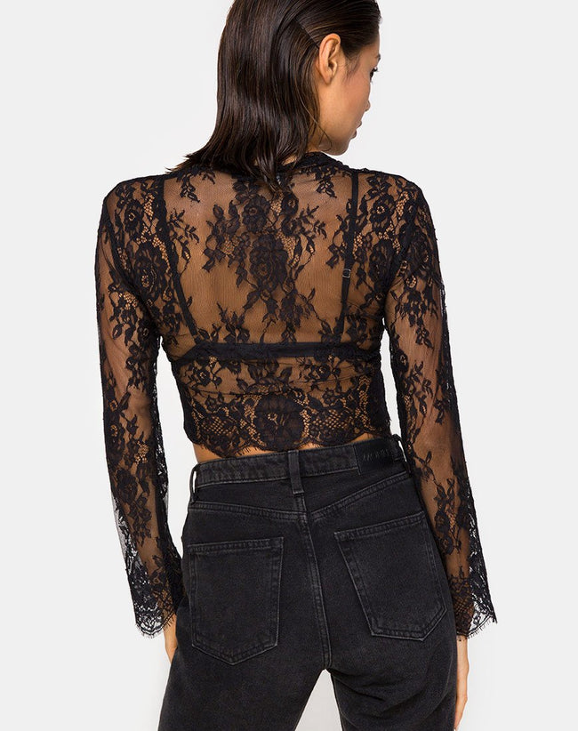 Sinhor Crop Top in Lace Black