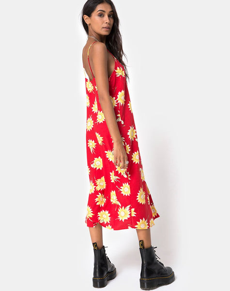 Sini Slip Midi Dress in Sunny Days Red