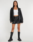 image of Sioni Wrap-Over Mini Skirt in PU Black