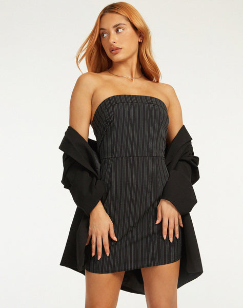 image of Siria Bandeau Dress in Irregular Stripe Black