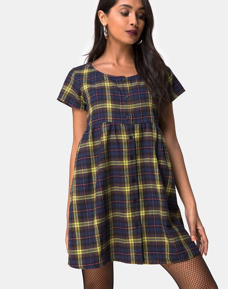 Verren Babydoll Dress in Tartan Brown