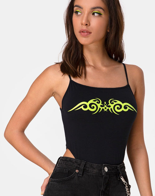 Solemo Bodice in Black with Green Tribal