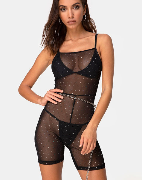 Solina Unitard in Crystal Net Black