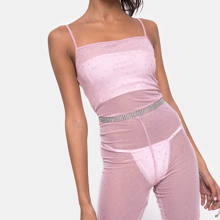 Solina Unitard in Crystal Net Rose