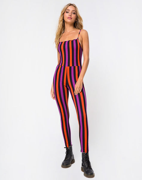 Solita Unitard in Purple and Orange Stripe