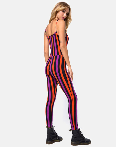 Solita Unitard in Purple and Orange Stripe