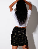 Somery Mini Skirt in Black and Gold Rose Stamp