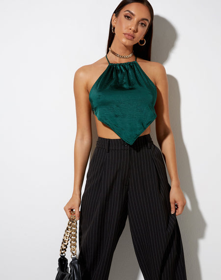 Ozka Crop Top in Satin Forest Green