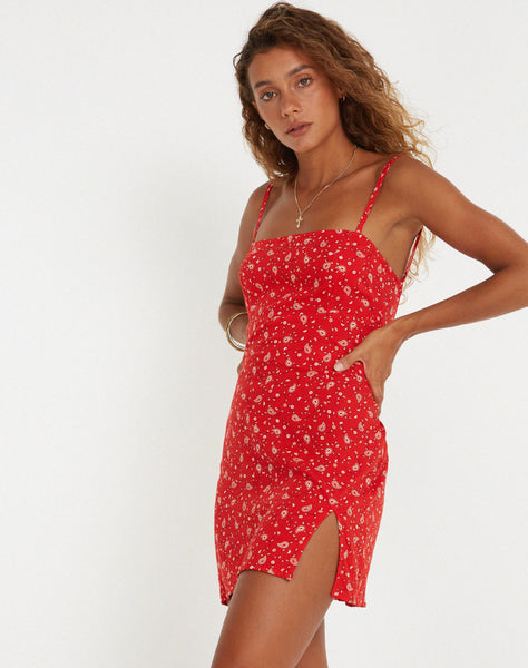 image of Stoira Mini Dress in Paisley Fun Red