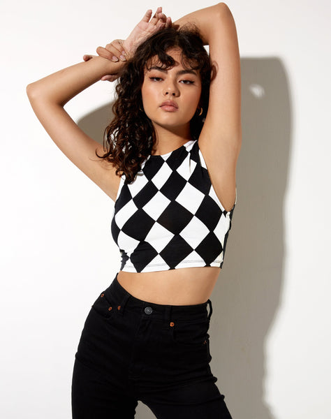 Image of Sude Crop Top in Harlequin Black and White