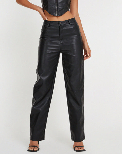 image of Zova Wide Leg Trouser in Pu Black