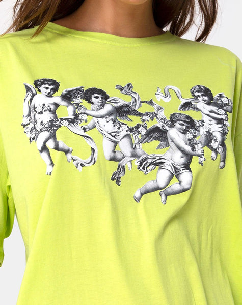 Sunny Kiss Tee in Lime with Cherub