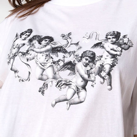 Sunny Kiss Tee in White with Cherub