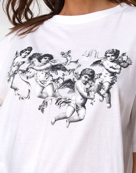 Sunny Kiss Tee in White with Cherub