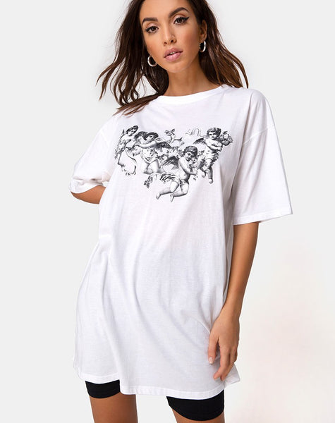 Sunny Kiss Tee in White with Cherub