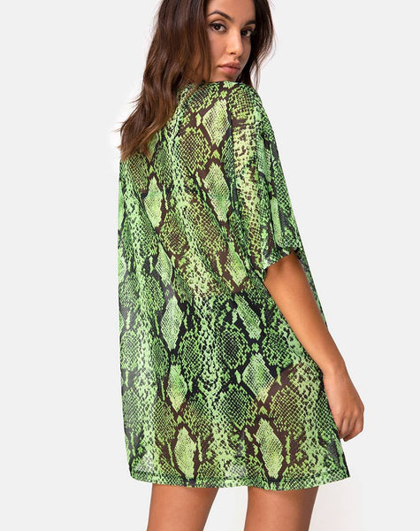 Sunny Kiss Oversize Tee in Slime Lime Snake Mesh