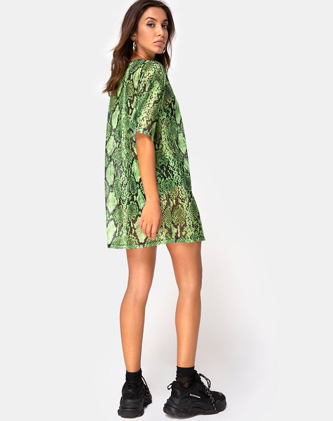 Sunny Kiss Oversize Tee in Slime Lime Snake Mesh