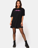 Sunny Kiss Oversize Tee in Black with Pink Tribal