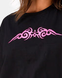 Sunny Kiss Oversize Tee in Black with Pink Tribal