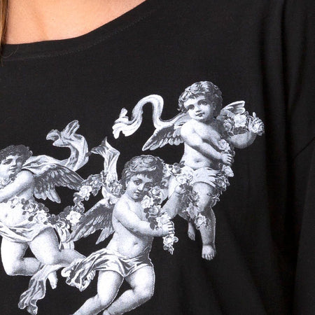 Sunny Kiss Tee in Black with Cherub