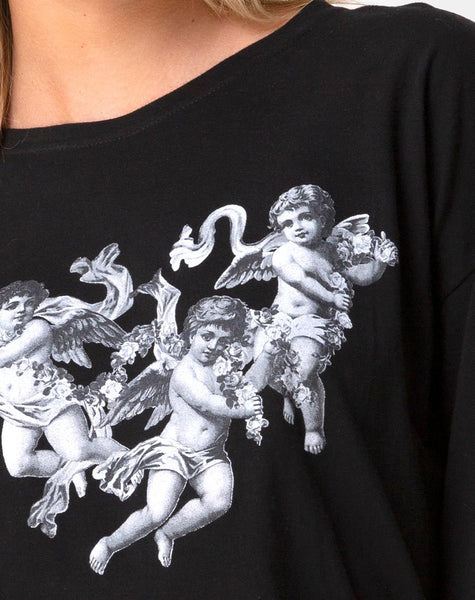 Sunny Kiss Tee in Black with Cherub