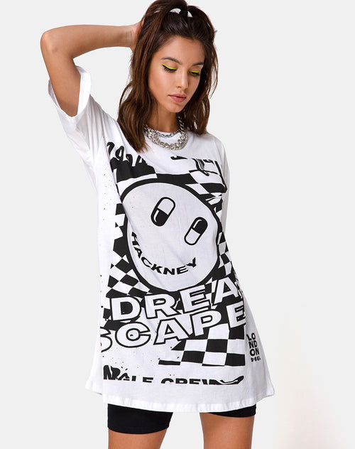 Sunny Kiss Tee in White with Black Dream Scape