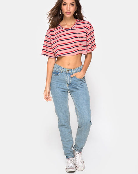 Super Cropped Tee in 70's Stripe Pink Horizontal