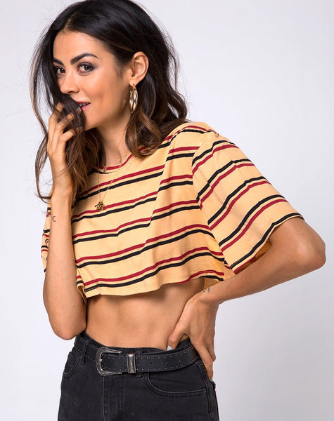 Super Cropped Tee in 70's Mustard Horizontal Stripe