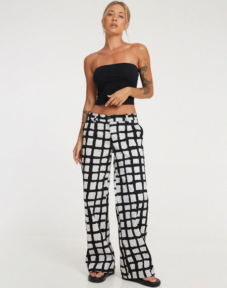 Bonnie Crop Top in Mono Painted Check Black